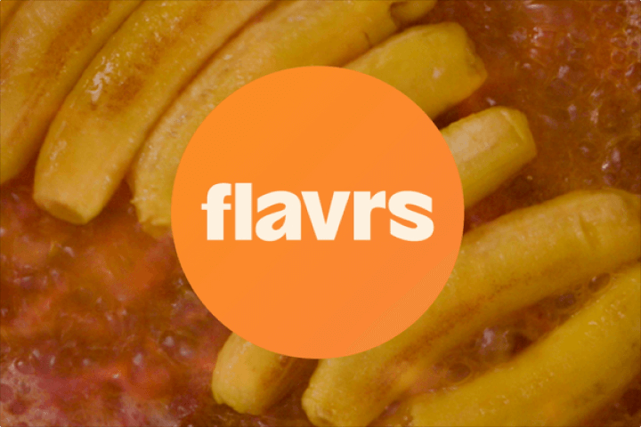 Flavrs logo over an image of a ban with bananas cooking