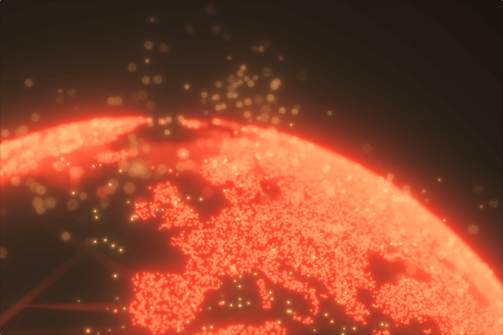 Digital globe made up of glowing orange dots